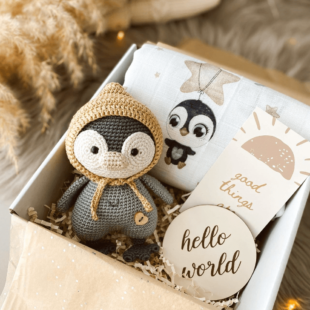 minihobievi Bebek hediye kutuları, naturel yenidoğan oyuncaklar, amigurumi oyuncaklar Amigurumi Penguen Serisi